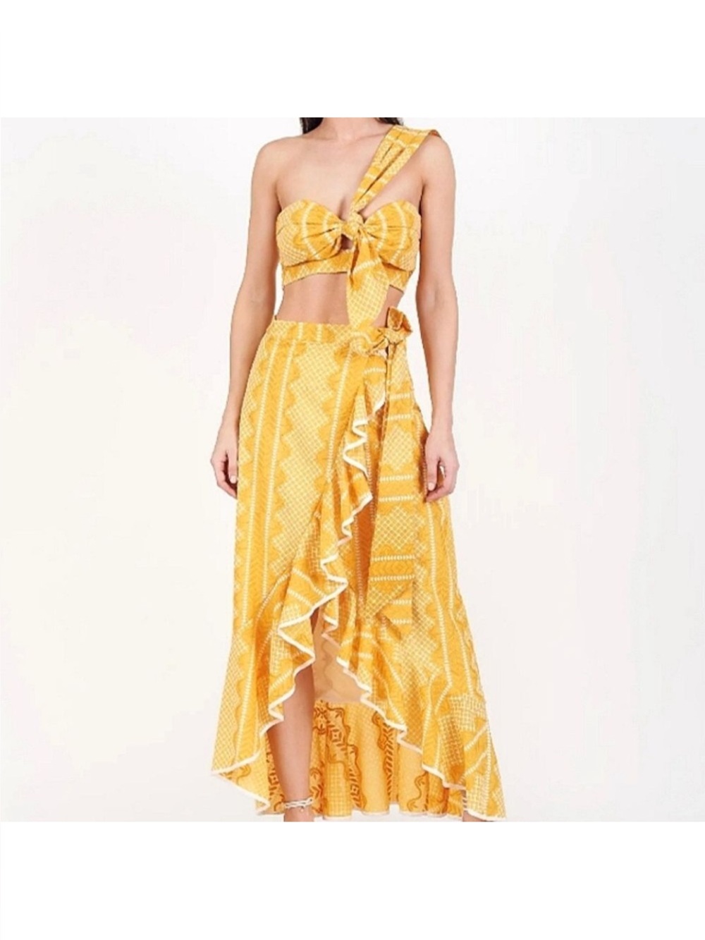 NWT Azulu Colombia Yellow White Cartagena Cumbia Cotton Skirt Set, Size M/4